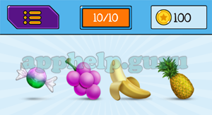 EmojiNation: Emojis Candy, Grapes, Banana, Pineapple Answer