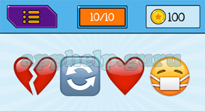 EmojiNation: Emojis Broken Heart, Repeat, Heart, Face with mask Answer