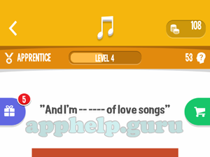 Song Quiz: Apprentice Level 4 - And im of love songs Answer
