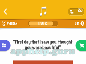 Song Quiz: Veteran Level 42 - First day that i saw you thought you were beautiful Answer