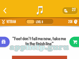 Song Quiz: Veteran Level 9 - Feet dont fail me now take me to the finish line Answer