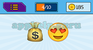 EmojiNation: Emojis Money Bag, Love Heart Eyes Emoji Answer
