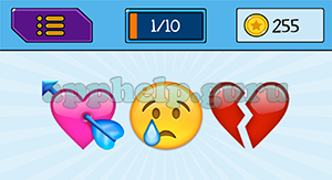 EmojiNation: Emojis Heart with Arrow, Crying Face, Broken Heart Answer