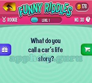 Funny Riddles: No 30 What do you call a cars life story Answer