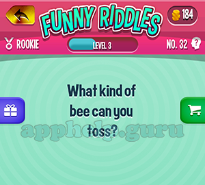 Funny Riddles: No 32 What kind of bee can you toss Answer