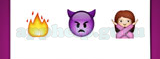 Guess The Emoji: Emojis Fire, Purple angry devil, Girl making X with her arms Answer