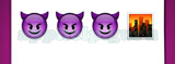 Guess The Emoji: Emojis Purple mischevious devil, Purple mischevious devil, Purple mischevious devil, Skyline at dusk Answer