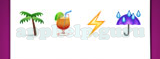 Guess The Emoji: Emojis Palm tree, Tropical drink with straw, Lightning strike symbol, Umbrella with rain Answer