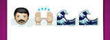 Guess The Emoji: Emojis Man wearing turban, Praising hands, Ocean wave, Ocean wave Answer