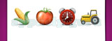 Guess The Emoji: Emojis Corn on the cob, Tomato, Alarm clock, Tractor Answer